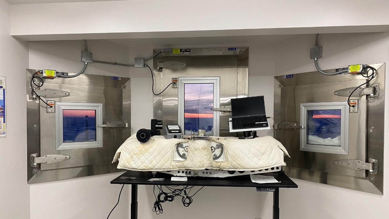 A Dobson ozone instrument inside a special room with three windows for looking at the sun.